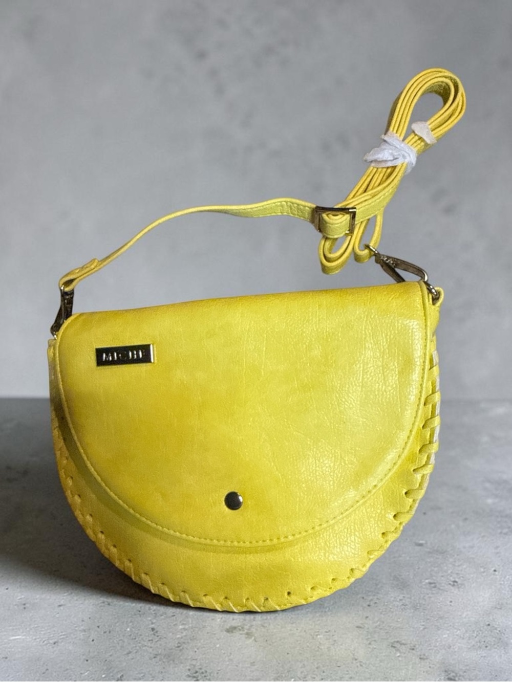 Miche Yellow Crossbody Saddle Bag with Whipstitch Edge
